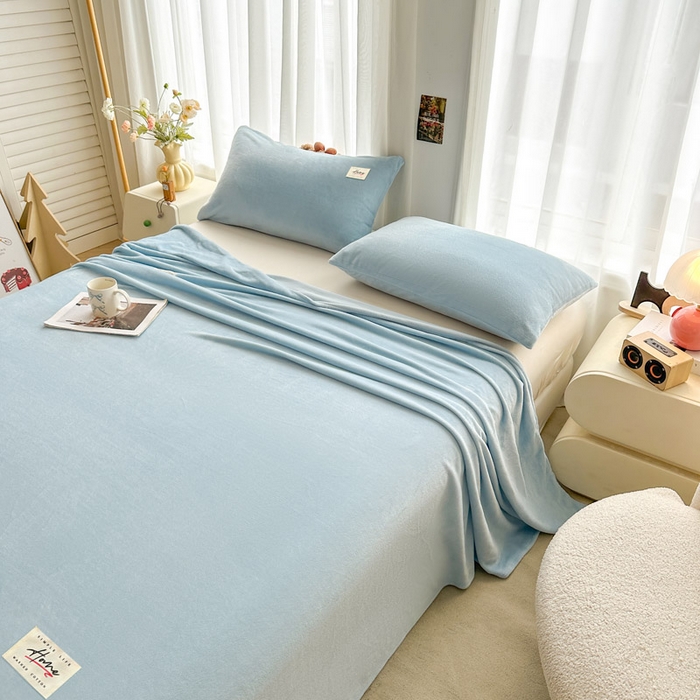 91家纺网 家纺一手货源 找家纺 贝扬思家纺 2025新款牛奶绒纯色单床单-life系列 Life-浅蓝