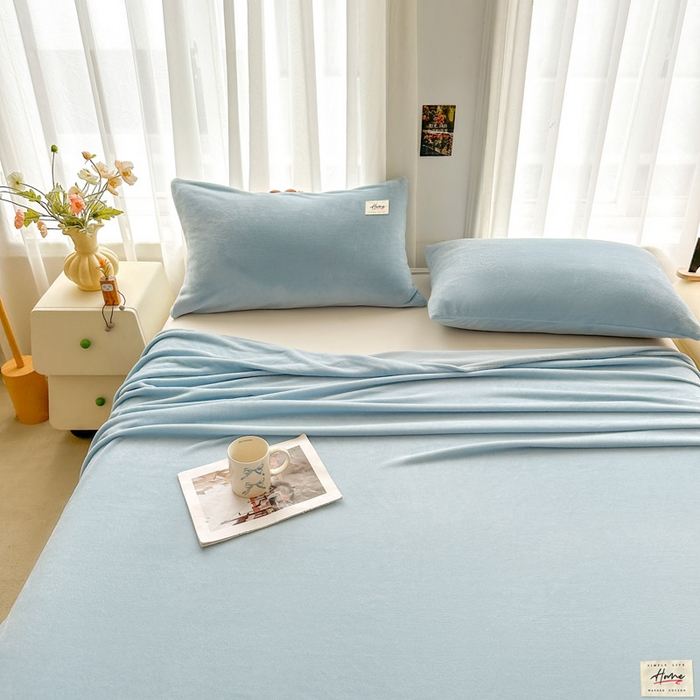 91家纺网 家纺一手货源 找家纺 贝扬思家纺 2025新款牛奶绒纯色单床单-life系列 Life-浅蓝