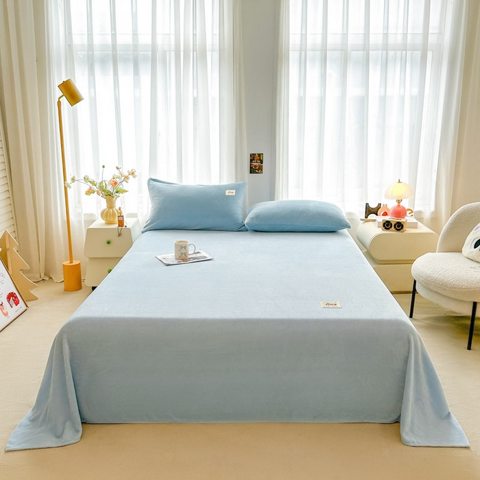 91家纺网 家纺一手货源 找家纺 贝扬思家纺 2025新款牛奶绒纯色单床单-life系列 Life-浅蓝