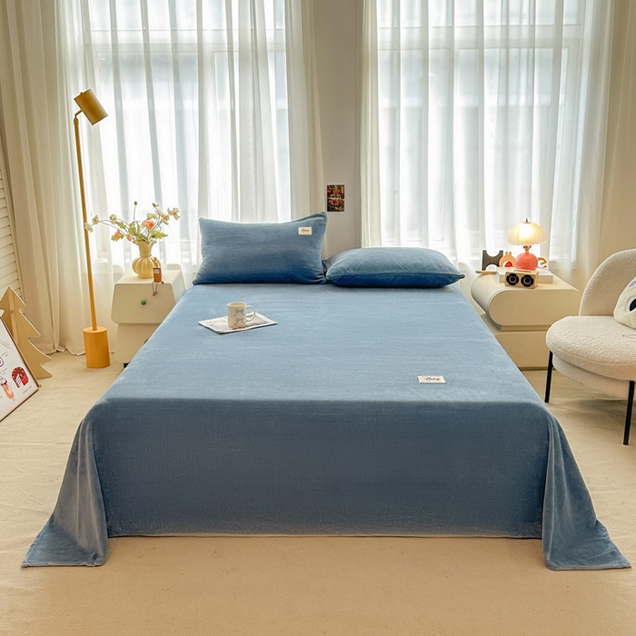 91家纺网 家纺一手货源 找家纺 贝扬思家纺 2025新款牛奶绒纯色单床单-life系列 Life-深蓝