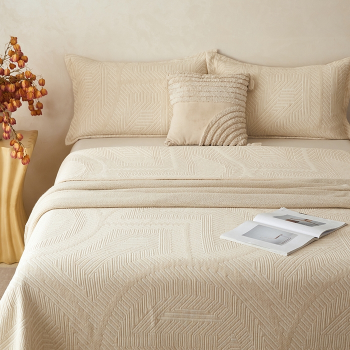 91家纺网 家纺一手货源 找家纺 （总）桂雅居 2025新款棉麻三层纱加厚床盖三件套 （会员减10，最低控价券后298）