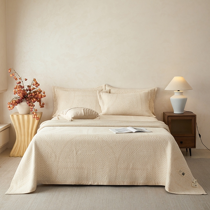 桂雅居 2025新款棉麻三层纱加厚床盖三件套 （会员减10，最低控价券后298） 哥伦布