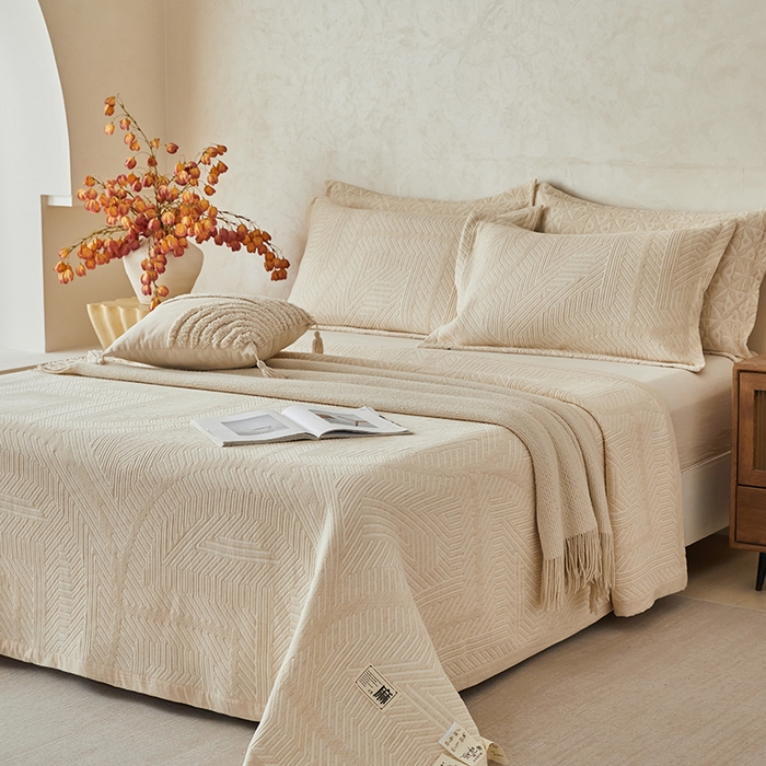 91家纺网 家纺一手货源 找家纺 桂雅居 2025新款棉麻三层纱加厚床盖三件套 （会员减10，最低控价券后298） 哥伦布