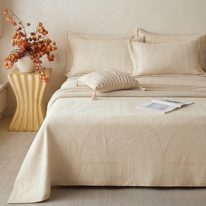 91家纺网 家纺一手货源 找家纺 桂雅居 2025新款棉麻三层纱加厚床盖三件套 （会员减10，最低控价券后298） 哥伦布