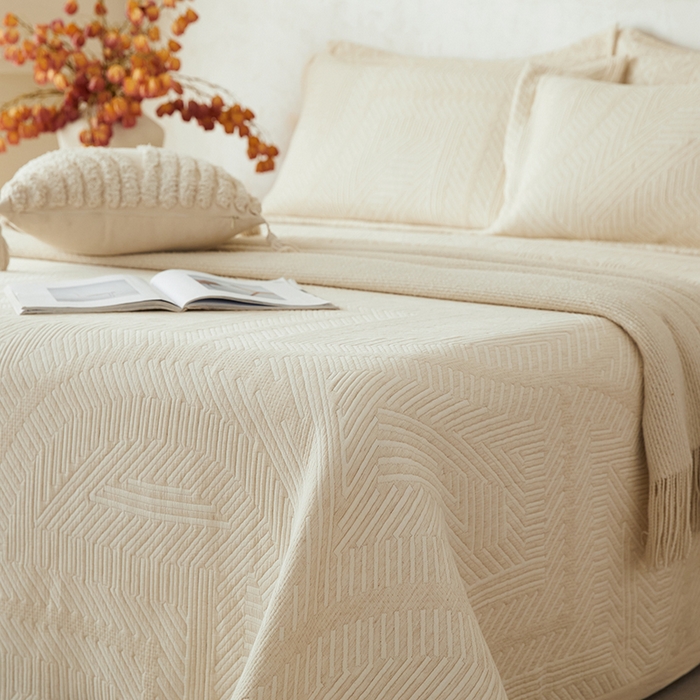 91家纺网 家纺一手货源 找家纺 桂雅居 2025新款棉麻三层纱加厚床盖三件套 （会员减10，最低控价券后298） 哥伦布