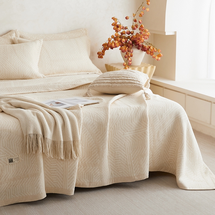 91家纺网 家纺一手货源 找家纺 桂雅居 2025新款棉麻三层纱加厚床盖三件套 （会员减10，最低控价券后298） 哥伦布