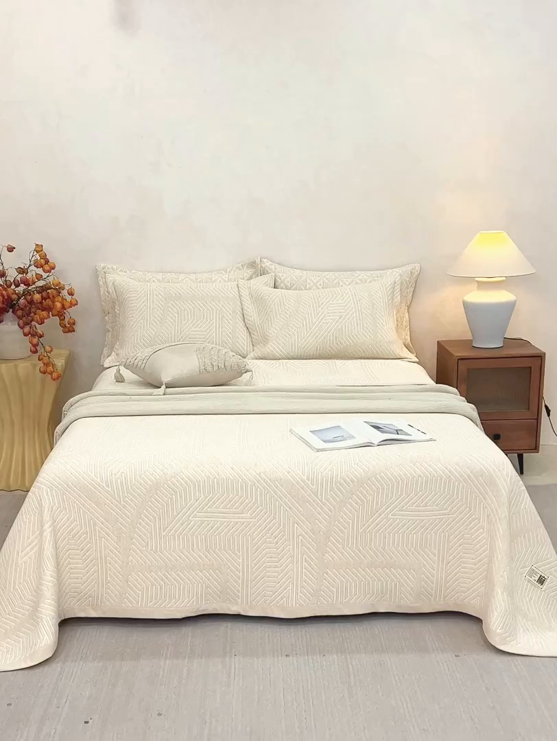 91家纺网 家纺一手货源 找家纺 桂雅居 2025新款棉麻三层纱加厚床盖三件套 （会员减10，最低控价券后298） 哥伦布