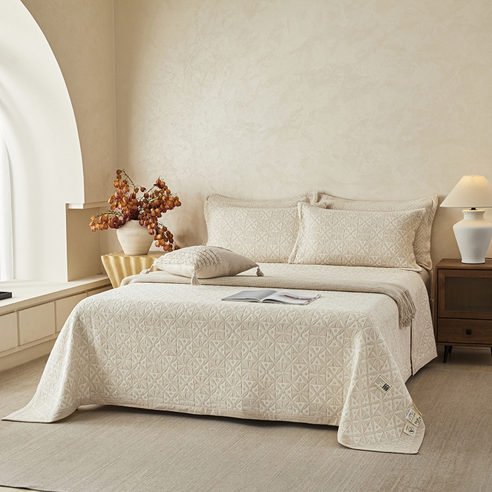 桂雅居 2025新款棉麻三层纱加厚床盖三件套 （会员减10，最低控价券后298） 米字格