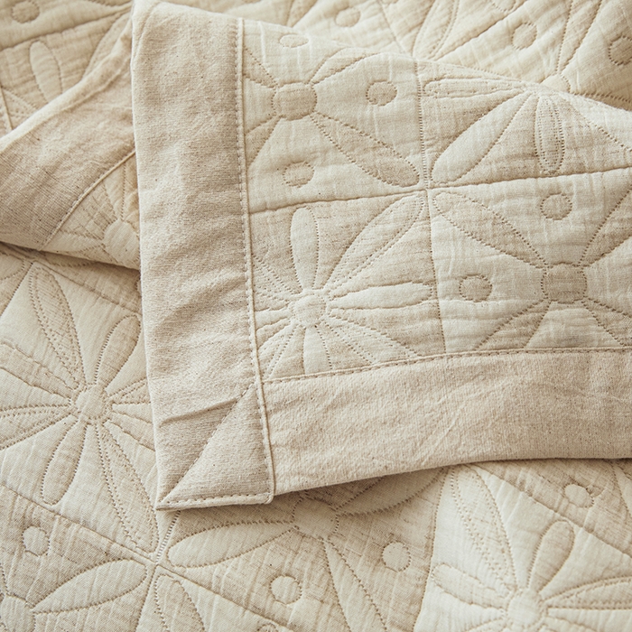 91家纺网 家纺一手货源 找家纺 桂雅居 2025新款棉麻三层纱加厚床盖三件套 （会员减10，最低控价券后298） 米字格