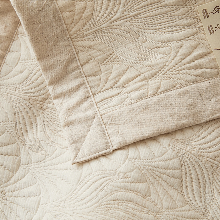 91家纺网 家纺一手货源 找家纺 桂雅居 2025新款棉麻三层纱加厚床盖三件套 （会员减10，最低控价券后298） 如梦