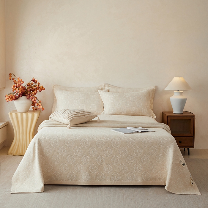 桂雅居 2025新款棉麻三层纱加厚床盖三件套 （会员减10，最低控价券后298） 太阳花