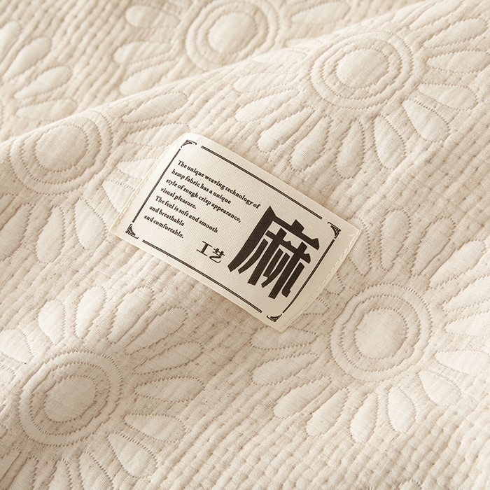 91家纺网 家纺一手货源 找家纺 桂雅居 2025新款棉麻三层纱加厚床盖三件套 （会员减10，最低控价券后298） 太阳花