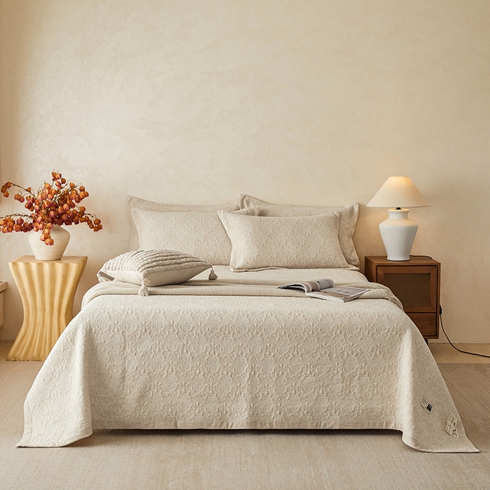 桂雅居 2025新款棉麻三层纱加厚床盖三件套 （会员减10，最低控价券后298） 云上