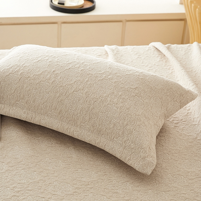 91家纺网 家纺一手货源 找家纺 桂雅居 2025新款棉麻三层纱加厚床盖三件套 （会员减10，最低控价券后298） 云上