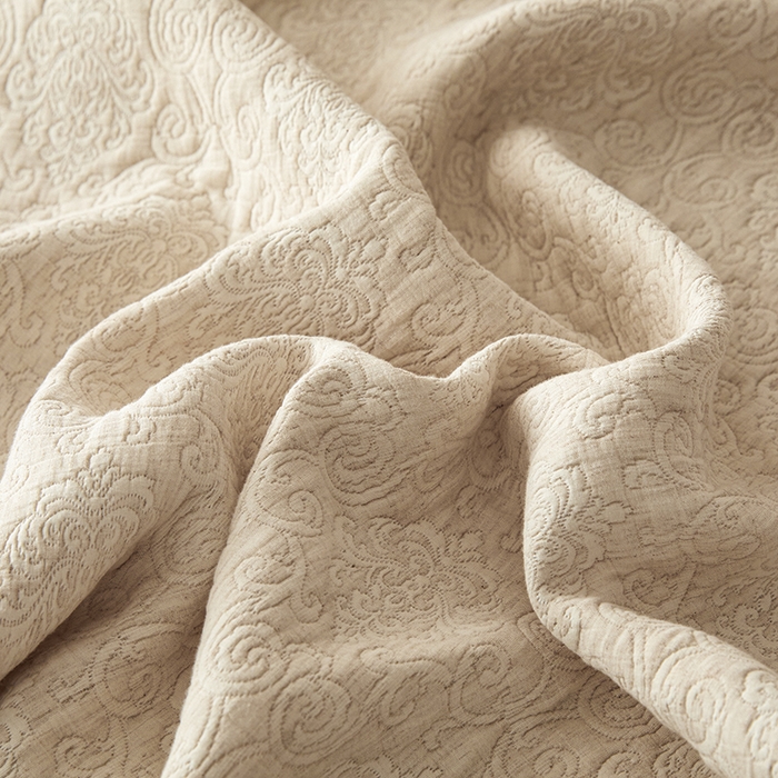 91家纺网 家纺一手货源 找家纺 桂雅居 2025新款棉麻三层纱加厚床盖三件套 （会员减10，最低控价券后298） 云上