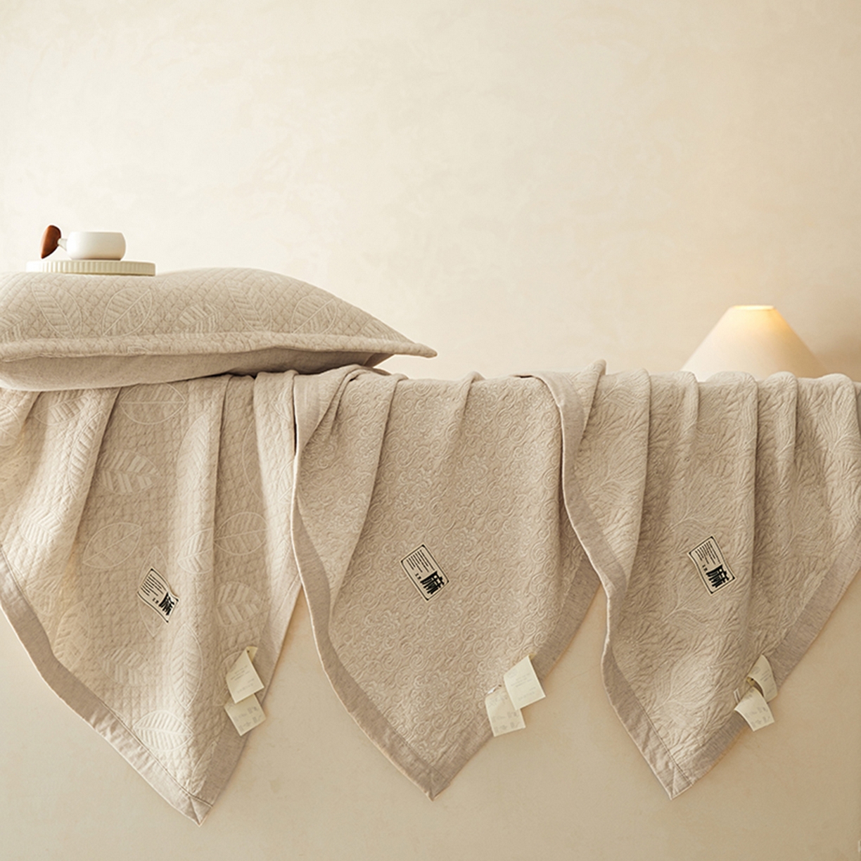 91家纺网 家纺一手货源 找家纺 桂雅居 2025新款棉麻三层纱加厚床盖三件套 （会员减10，最低控价券后298） 组合一