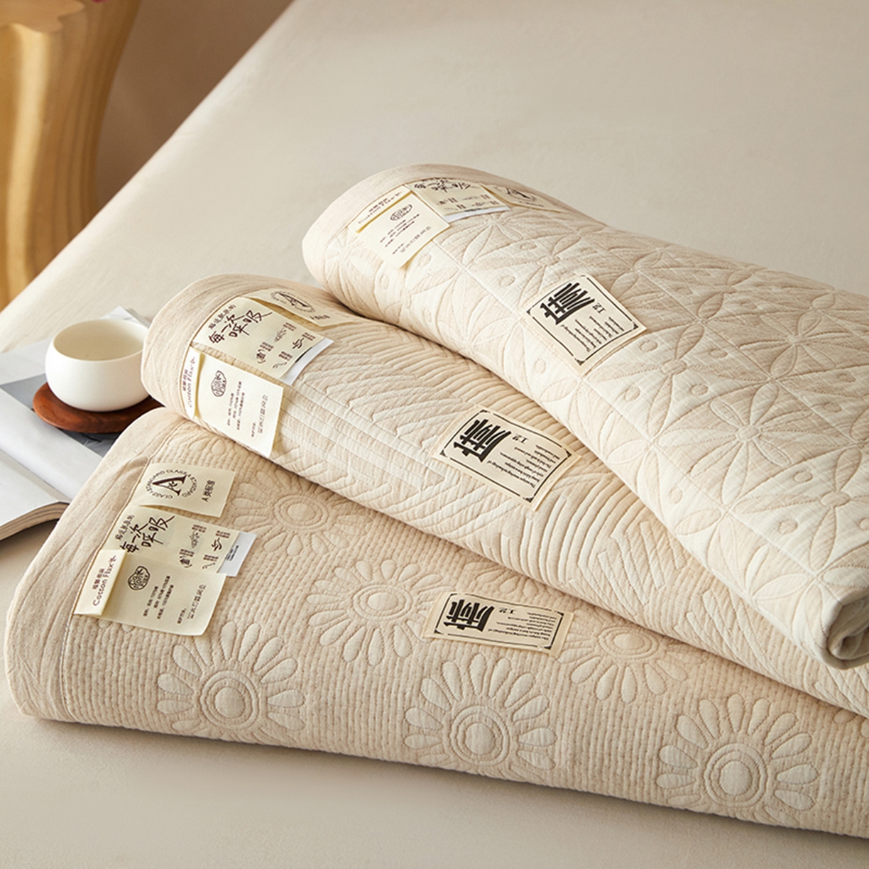 桂雅居 2025新款棉麻三层纱加厚床盖三件套 （会员减10，最低控价券后298） 组合二