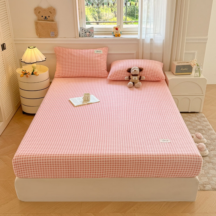 91家纺网 家纺一手货源 找家纺 贝扬思家纺 2025新款牛奶绒纯色单床笠-home系列 Home-粉格