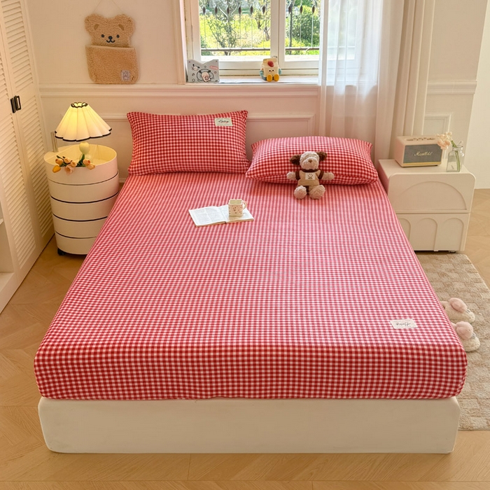 91家纺网 家纺一手货源 找家纺 贝扬思家纺 2025新款牛奶绒纯色单床笠-home系列 Home-红格