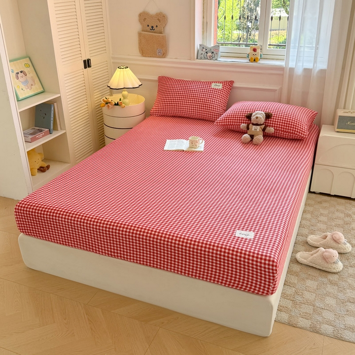 91家纺网 家纺一手货源 找家纺 贝扬思家纺 2025新款牛奶绒纯色单床笠-home系列 Home-红格