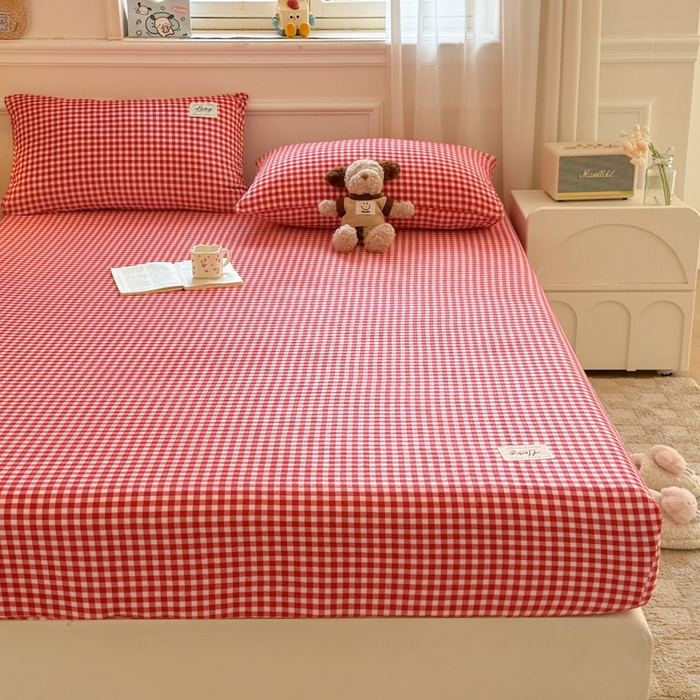 91家纺网 家纺一手货源 找家纺 贝扬思家纺 2025新款牛奶绒纯色单床笠-home系列 Home-红格