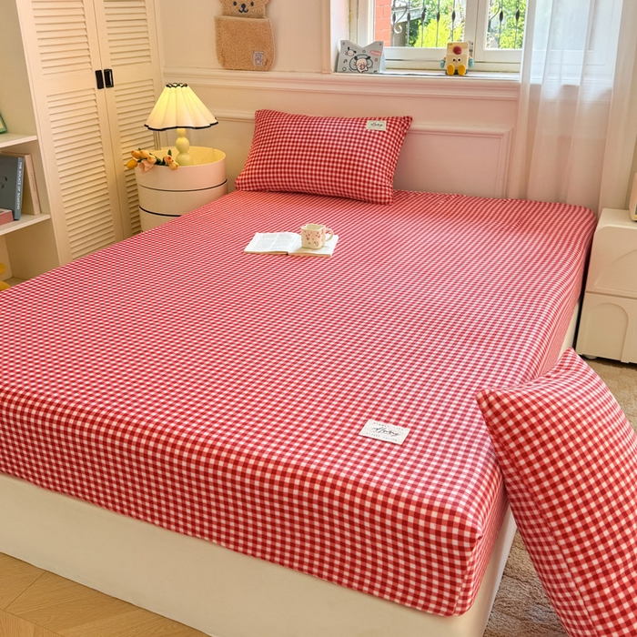 91家纺网 家纺一手货源 找家纺 贝扬思家纺 2025新款牛奶绒纯色单床笠-home系列 Home-红格