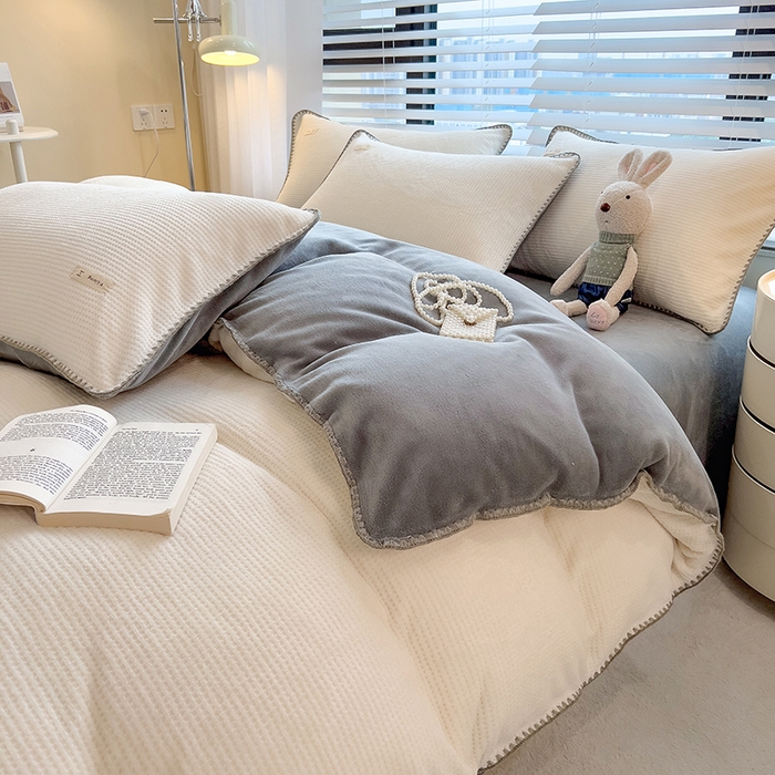 91家纺网 家纺一手货源 找家纺 宜代光年 2025新款立体华夫格贝壳针系列四件套 华夫格-白