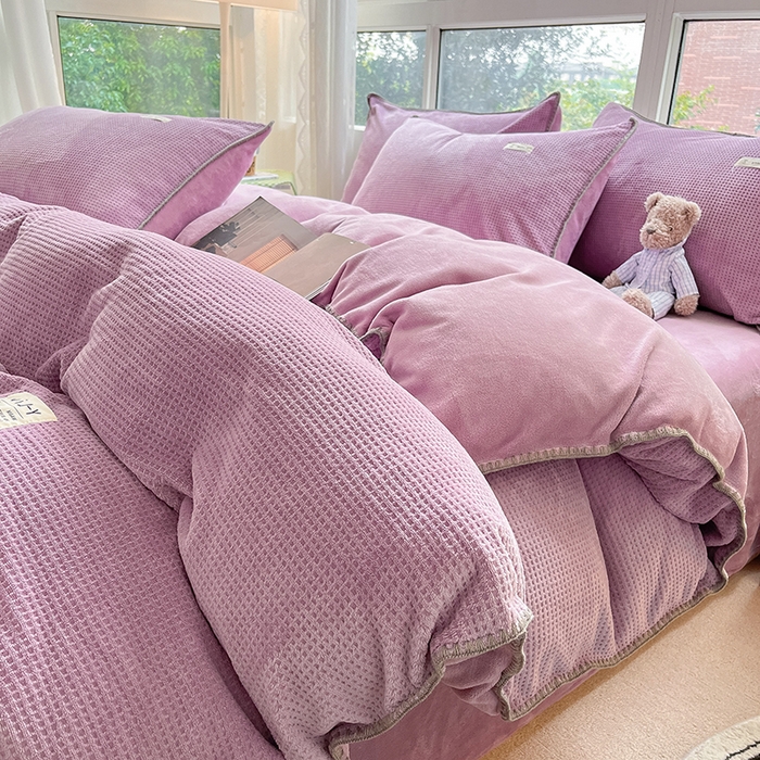 91家纺网 家纺一手货源 找家纺 宜代光年 2025新款立体华夫格贝壳针系列四件套 华夫格-浅紫