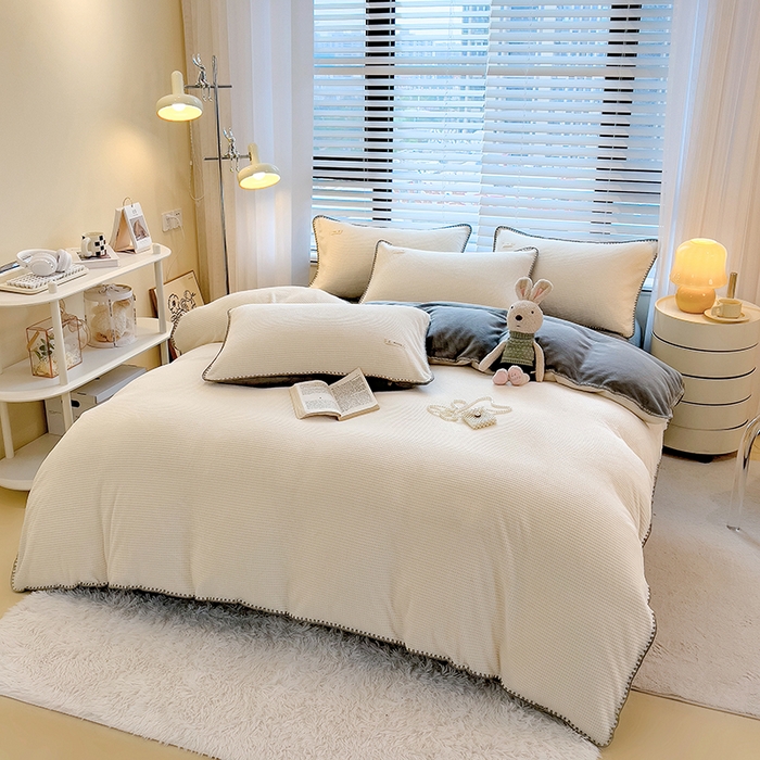 91家纺网 家纺一手货源 找家纺 宜代光年 2025新款立体华夫格贝壳针系列四件套 华夫格-白