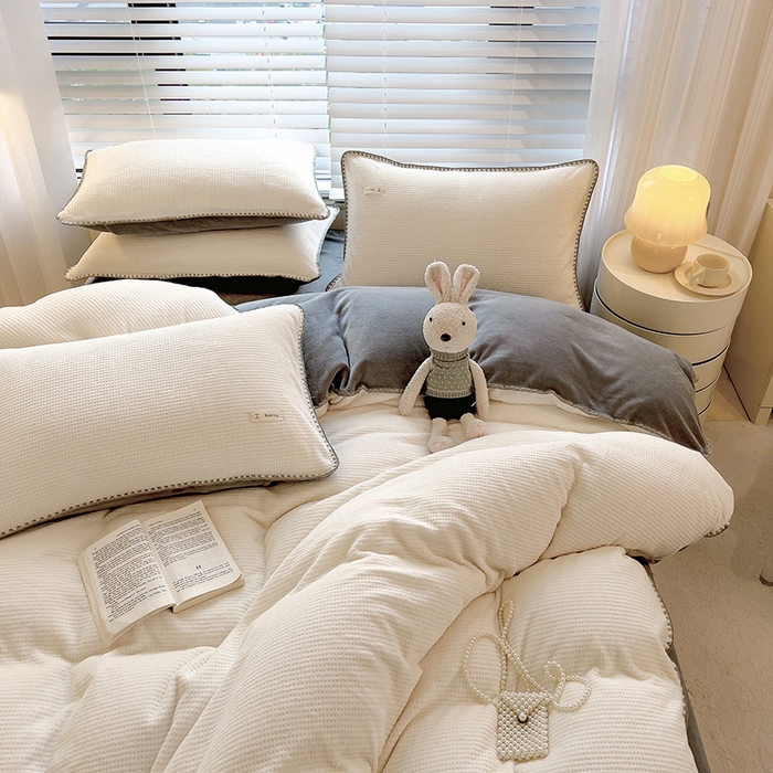 91家纺网 家纺一手货源 找家纺 宜代光年 2025新款立体华夫格贝壳针系列四件套 华夫格-白