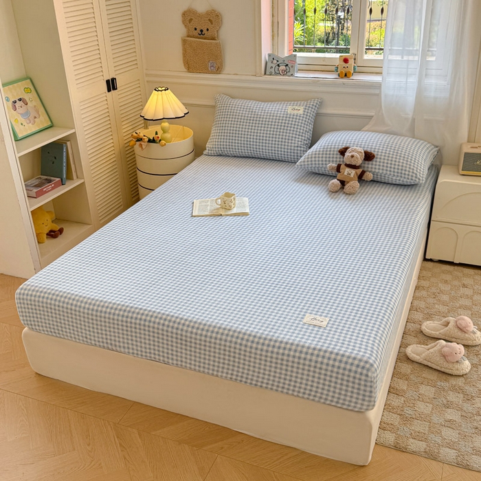 91家纺网 家纺一手货源 找家纺 贝扬思家纺 2025新款牛奶绒纯色单床笠-home系列 Home-蓝格