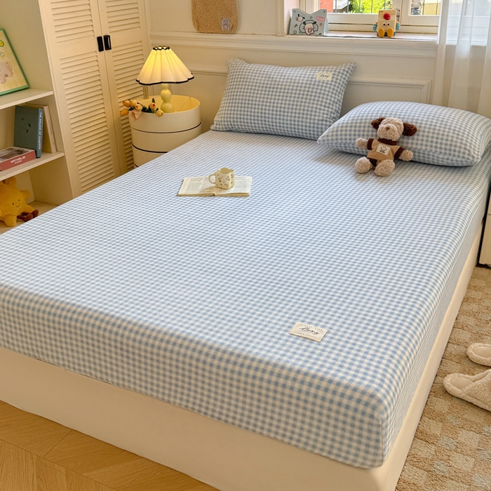 91家纺网 家纺一手货源 找家纺 贝扬思家纺 2025新款牛奶绒纯色单床笠-home系列 Home-蓝格