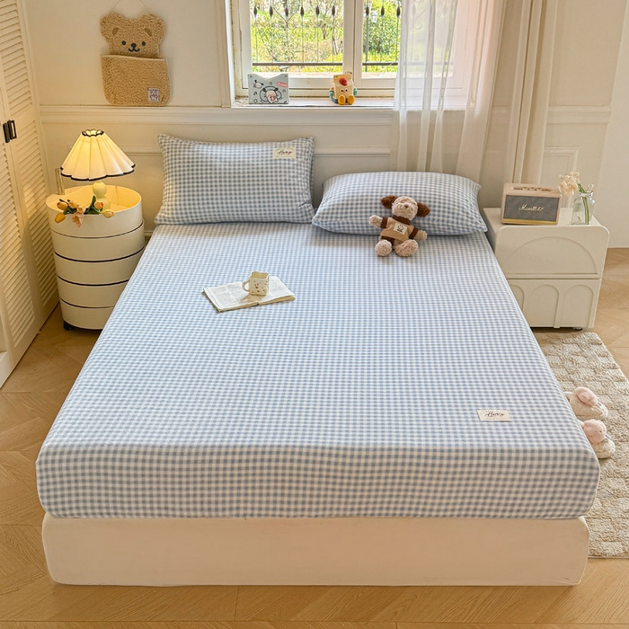 91家纺网 家纺一手货源 找家纺 贝扬思家纺 2025新款牛奶绒纯色单床笠-home系列 Home-蓝格