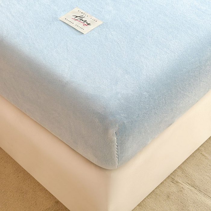 91家纺网 家纺一手货源 找家纺 贝扬思家纺 2025新款牛奶绒纯色单床笠-home系列 Home-浅蓝