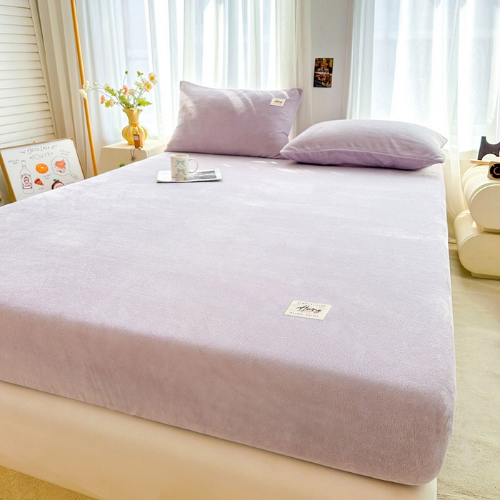 91家纺网 家纺一手货源 找家纺 贝扬思家纺 2025新款牛奶绒纯色单床笠-home系列 Home-香芋紫