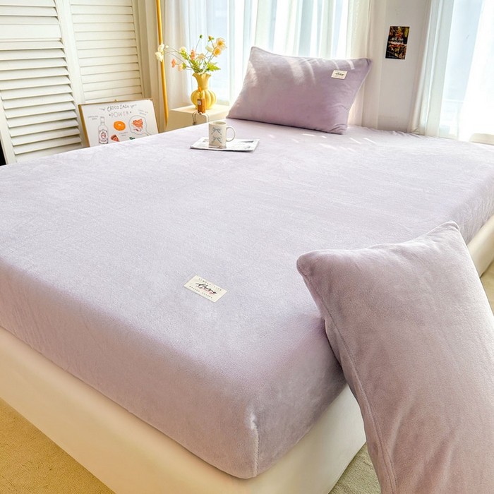 91家纺网 家纺一手货源 找家纺 贝扬思家纺 2025新款牛奶绒纯色单床笠-home系列 Home-香芋紫