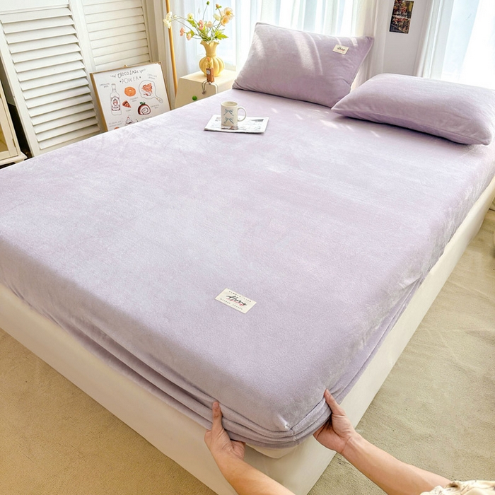91家纺网 家纺一手货源 找家纺 贝扬思家纺 2025新款牛奶绒纯色单床笠-home系列 Home-香芋紫