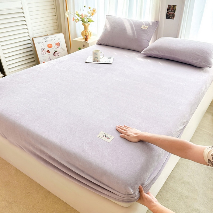 91家纺网 家纺一手货源 找家纺 贝扬思家纺 2025新款牛奶绒纯色单床笠-home系列 Home-香芋紫