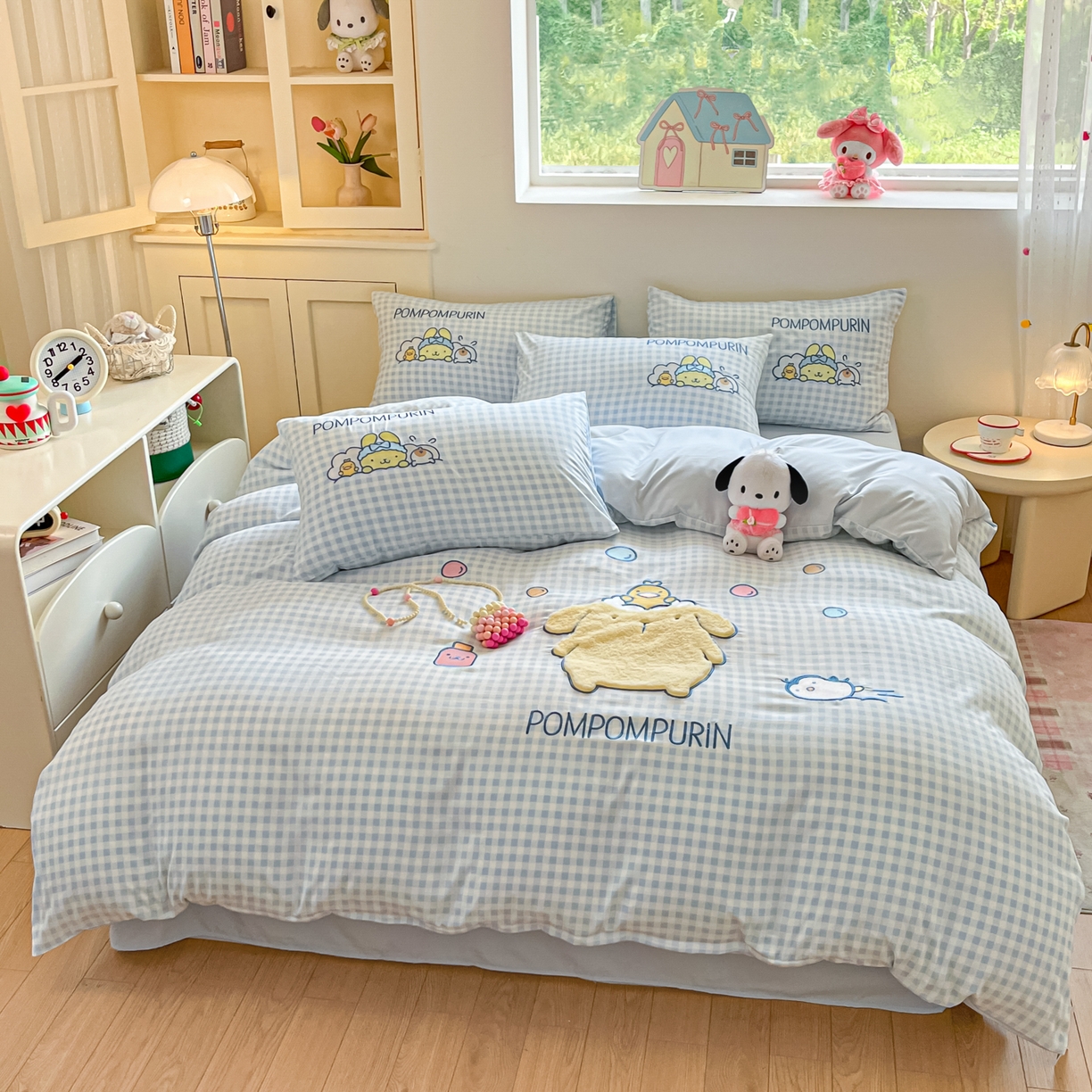 91家纺网 家纺一手货源 找家纺 金爱家 2025新款A类三丽鸥正版授权云柔水洗棉兔毛贴布绣刺绣软糯系列四件套 云柔水洗棉-贴布绣萌萌布丁狗