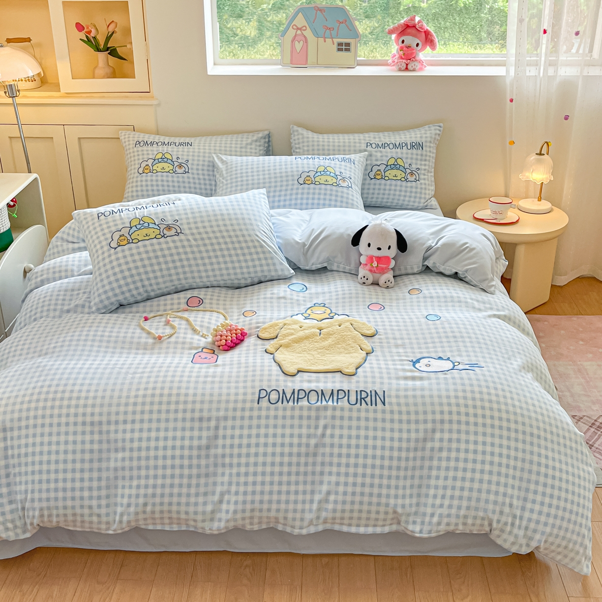 91家纺网 家纺一手货源 找家纺 金爱家 2025新款A类三丽鸥正版授权云柔水洗棉兔毛贴布绣刺绣软糯系列四件套 云柔水洗棉-贴布绣萌萌布丁狗