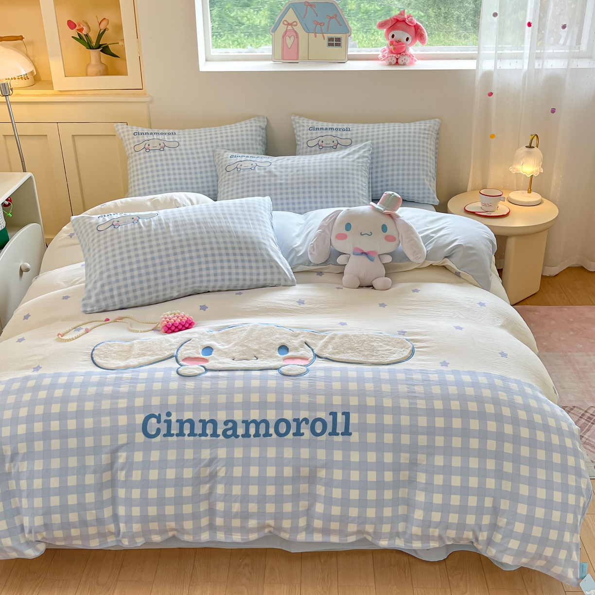 91家纺网 家纺一手货源 找家纺 金爱家 2025新款A类三丽鸥正版授权云柔水洗棉兔毛贴布绣刺绣软糯系列四件套 云柔水洗棉-贴布绣你好大耳狗