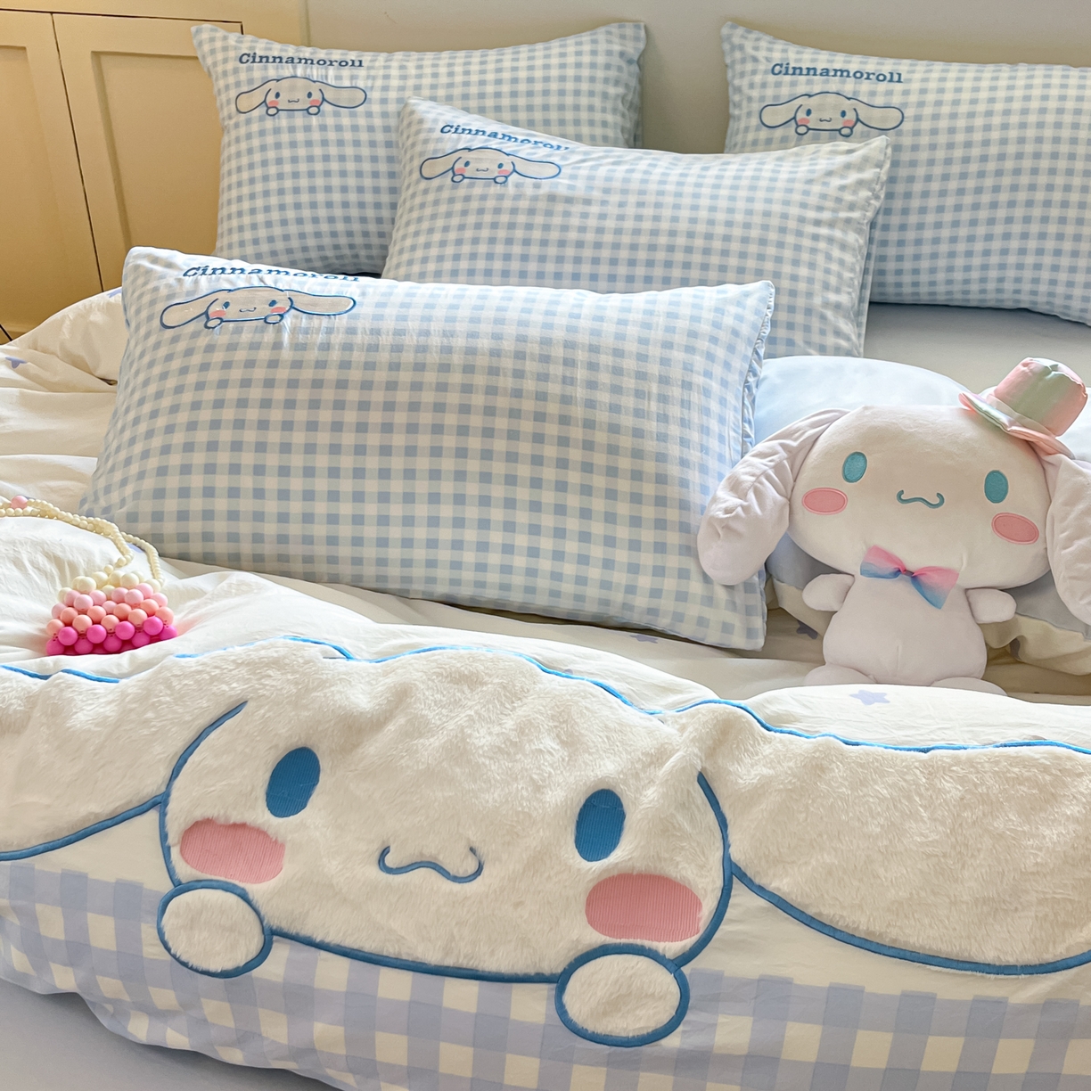 91家纺网 家纺一手货源 找家纺 金爱家 2025新款A类三丽鸥正版授权云柔水洗棉兔毛贴布绣刺绣软糯系列四件套 云柔水洗棉-贴布绣你好大耳狗