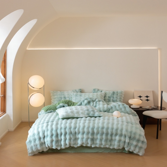 玖琳家纺 2025新款托斯卡纳特价兔兔绒兔毛绒四件套 七彩 绿