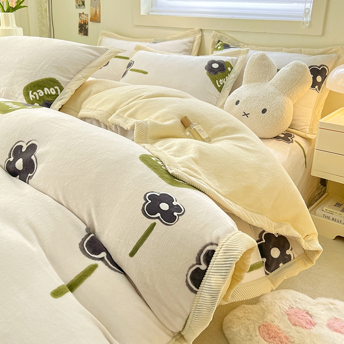 91家纺网 家纺一手货源 找家纺 宜代光年 2025新款雕花印花暖羊绒系列四件套 暖羊绒-五叶花