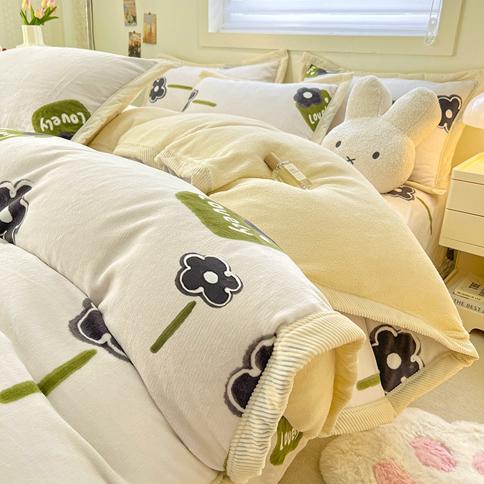 91家纺网 家纺一手货源 找家纺 宜代光年 2025新款雕花印花暖羊绒系列四件套 暖羊绒-五叶花