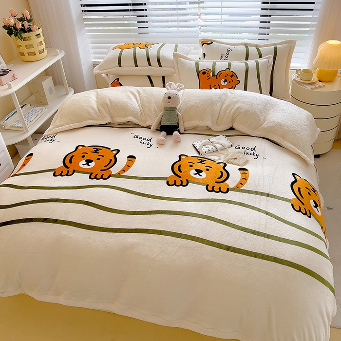 91家纺网 家纺一手货源 找家纺 宜代光年 2025新款雕花印花暖羊绒系列四件套 暖羊绒-小老虎