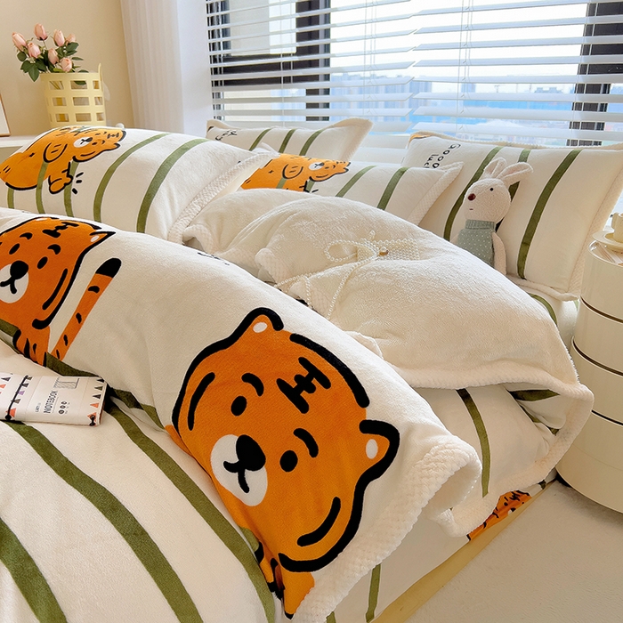 91家纺网 家纺一手货源 找家纺 宜代光年 2025新款雕花印花暖羊绒系列四件套 暖羊绒-小老虎