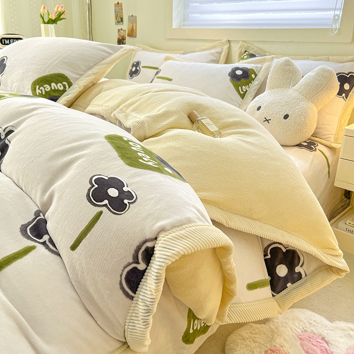 91家纺网 家纺一手货源 找家纺 宜代光年 2025新款雕花印花暖羊绒系列四件套 暖羊绒-五叶花