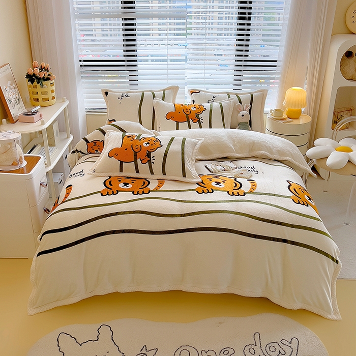 91家纺网 家纺一手货源 找家纺 宜代光年 2025新款雕花印花暖羊绒系列四件套 暖羊绒-小老虎