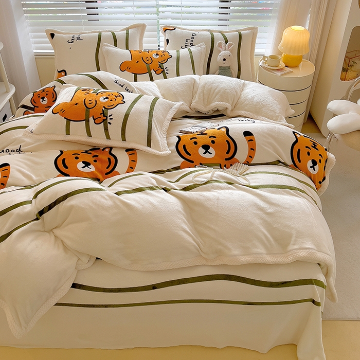 91家纺网 家纺一手货源 找家纺 宜代光年 2025新款雕花印花暖羊绒系列四件套 暖羊绒-小老虎